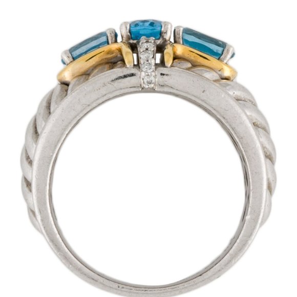 SONIA BITTON 14K YELLOW GOLD & SS TWO-TONE TOPAZ & DIAMOND COCKTAIL BAND… - Picture 6 of 7